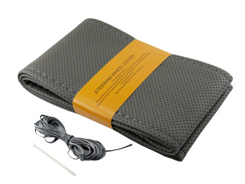 Обшивка чохол на кермо зі шкірозамінника, 37-38см, сіра, фото 1