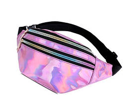 Сумка на пояс Бананка Голографічна Лазерна Галограма 2 замки ТОП ЯКІСТЬ Рожева, фото 2