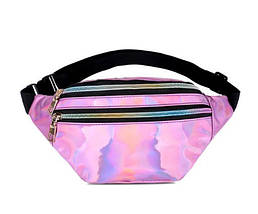 Сумка на пояс Бананка Голографічна Лазерна Галограма 2 замки ТОП ЯКІСТЬ Рожева, фото 3