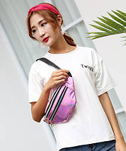 Сумка на пояс Бананка Голографічна Лазерна Галограма 2 замки ТОП ЯКІСТЬ Рожева, фото 4