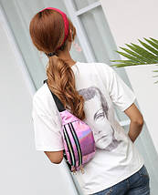 Сумка на пояс Бананка Голографічна Лазерна Галограма 2 замки ТОП ЯКІСТЬ Рожева, фото 5