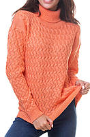 Шерстяной женский свитер с рельефным узором. Модный женский джемпер. Модный вязаный джемпер. 44, персиковый