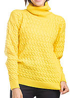 Шерстяной женский свитер с рельефным узором. Модный женский джемпер. Модный вязаный джемпер. 44, желтый