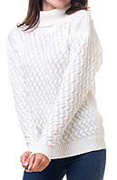 Шерстяной женский свитер с рельефным узором. Модный женский джемпер. Модный вязаный джемпер. 46, молочный