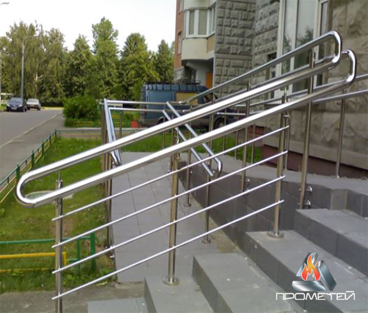 Поручни двухуровневые из нержавеющей стали для лестниц - фото 9 - id-p938429807
