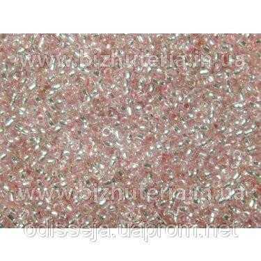 Бісер рожевий зі срібною серединою, діаметр — 2 мм (100 грамів), фото 1