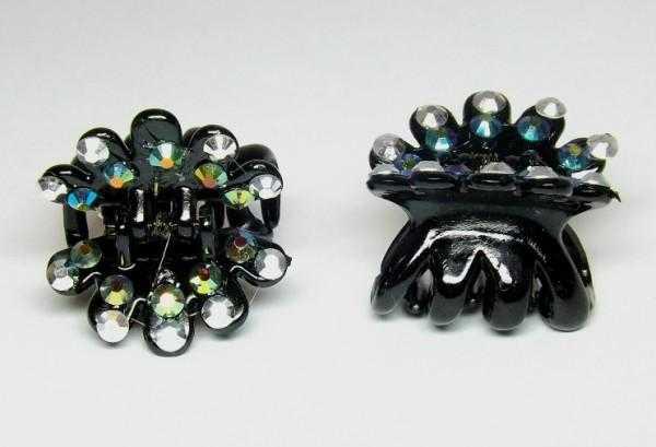 Шпилька для волосся краб 6 шт чорний пластик, стрази хамелеон, фото 1