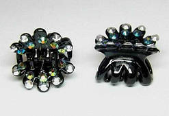 Шпилька для волосся краб 6 шт чорний пластик, стрази хамелеон