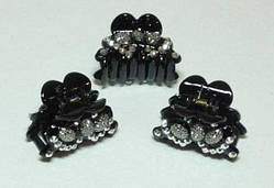 Шпилька для волосся краб 6 шт. чорний, сірі стрази