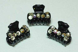 Краб для волосся 6 шт чорний пластик стрази хамелеон