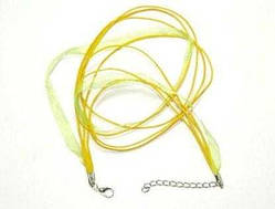 Основа для намиста, 4 вощених шнура та стрічка з органзи, колір жовто-зелений, довжина з подовжувачем 47 см (2 шт.)