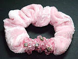 Гумка для волосся велюр бісер намистини різні кольори, фото 3