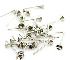 Основи для Пусет із Латуні, під вставку, Колір: платина, Розмір: 14х6 мм, Товщина Штифта 0.6 мм (100 шт) 24_2_42