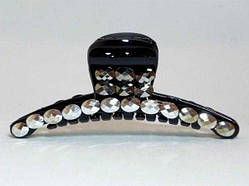 Шпилька для волосся краб, чорний, сірі стрази 9,5х3,5 см (1 шт.) 3_12_184