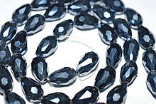 Намистини кришталь, крапля, розмір 10х15 мм, колір чорний з темно-синім блиском (50 шт)