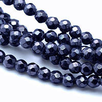 Бусини кришталь кулька 6 мм 56 см 100 шт. колір чорний темно-синій блиск