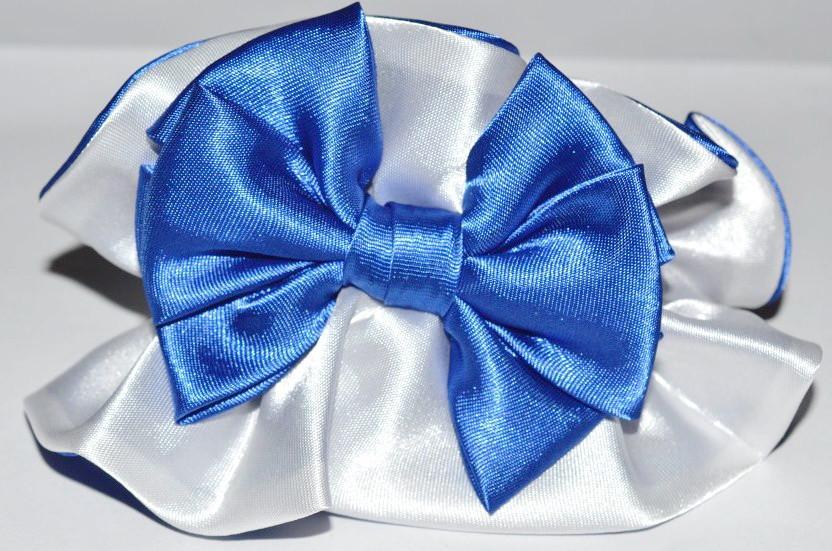 Гумка для волосся, атлас, синій із білим 11_9_8а30, фото 1