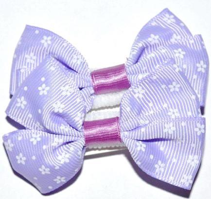 Гумка для волосся, тканина, бантик, бузковий у квіточку (2 шт.) 11_9_31а40, фото 1