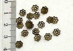 Шапочки для Бусин 6х1.5мм 500 шт Метал Квітка Колір Бронза Отвір 1 мм