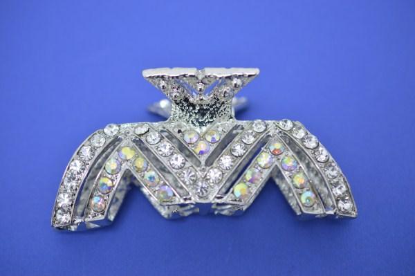 Краб для волосся, зигзаг, білий метал, стрази хамеліон, фото 1