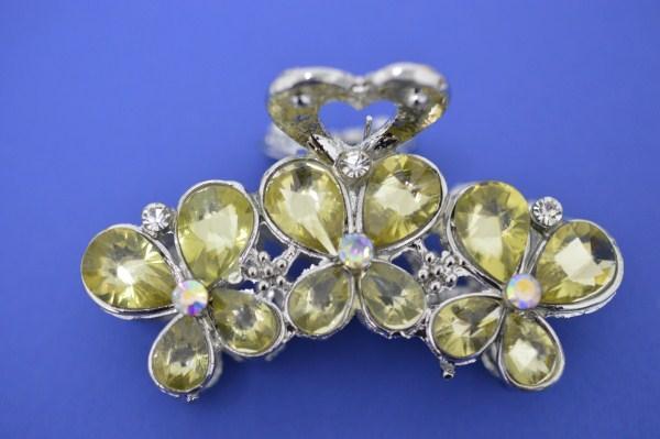 Краб для волосся, білий метал, лимонні стрази, фото 1