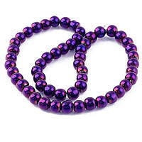 Бусини скло, колір: фіолетовий із гальванічним покриттям, 8 мм, 40 шт./нитка, УТ1009521