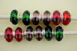 Бусини шарм-кристал, зелені, бежеві, червоні, 15х9 мм, 6 шт.
