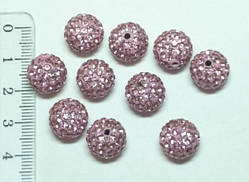Намистини зі Стразами Шамбала 12 мм 5 шт Отвір 1,8 мм Полімерна Глина Рожевий