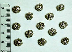 Бусини металеві шамбала 8 мм, колір чорний, з білими стразами (20 шт.)