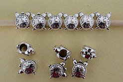 Бусини шарм металеві, годинник, 10х10х8 мм, 12 шт.