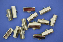 Концевики-затискачі для стрічки, металеві, колір: Срібло, Розмір: 16х7 мм (20 шт.)