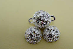 Замок для бус магнітний, УЦЕНКА, металевий зі стразами, колір: срібло, розмір 2х1,5 см. (2 шт.)