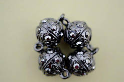 Замок для бус магнітний, металевий зі стразами, колір: темно-сірий, розмір 1,8х1,1 см. (4 шт.)