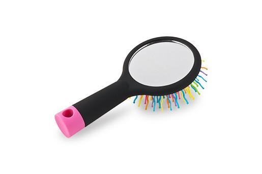 Гребінець для волосся з дзеркалом, масажна, з кольоровими зубцями, кольори в асортименті, розмір 15х7,5 см.