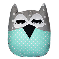 Подушка Хатка Сова Зірки Сіра з м'ятним