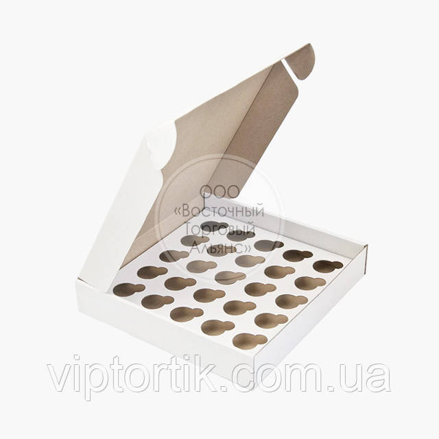Паковання для 25 мінікексів і мафінів — Біле — 260х255х45 мм, фото 1