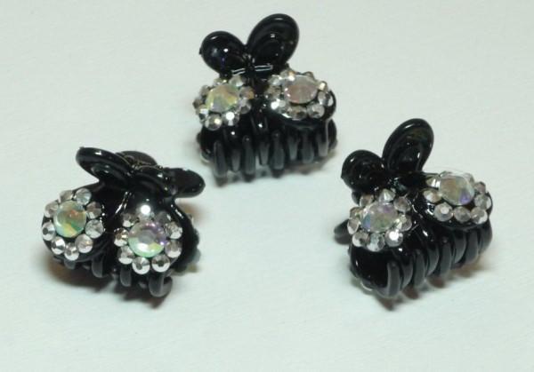 Шпилька для волосся краб 12 шт. чорний пластик, стрази, 25х20 мм, фото 1