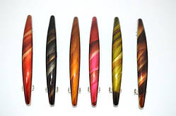 Шпилька для волосся автомат метал кольоровий пластик у смужку