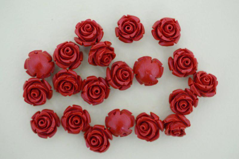 Бусини, смола, троянда, червоні, 12х8 мм, (20 шт.)
