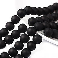 Бусини скло 6 мм 140 шт матові прогумовані напівпрозорий колір чорний