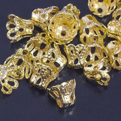 Шапочка конус металева для намистин, колір — золото, розмір 8х6 мм (100 шт.), фото 1