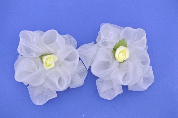 Бант на гумці білий 4 шт. мереживо, троянда, фото 1