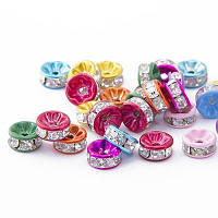 Роздільники для намистин, металеві, кольорові, білі стрази, 8х4 мм, УТ0030673 (10 шт.)