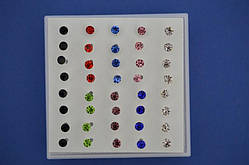 Сережки-пусети 10 пар кольорові стрази 4 мм