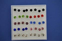Сережки-пусети 10 пар кольорові стрази 5 мм
