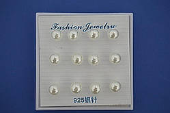 Сережки-пусети 6 пар білі намистини під перли 8 мм