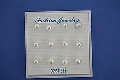 Сережки-пусети 6 пар білі намистини під перли 6 мм