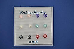 Сережки-пусети 6 пар кольорові намистини під перли 5 мм