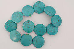 Бусини, блакитна бірюза, діаметр 35 мм (12 шт.)
