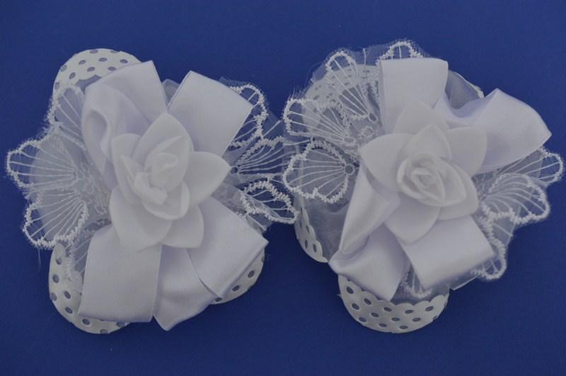Бант на гумці 2 шт. білий, органза, мереживо, троянда, діаметр 10 см, фото 1